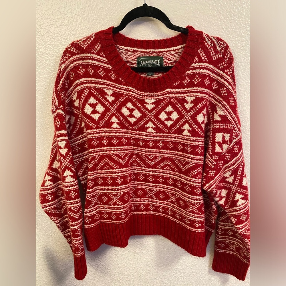 Red/White Patterned American Eagle Christmas Sweater
